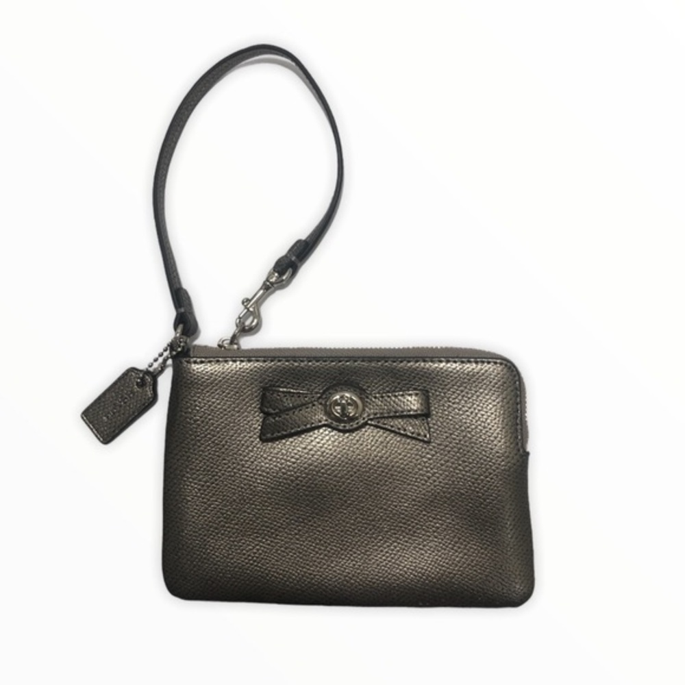 Coach silver bow turnlock wristlet bag